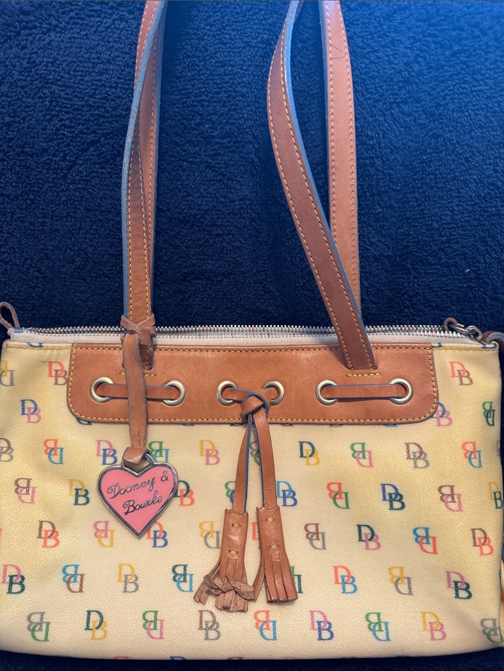 Dooney & Bourke Multicolor DB Logo Shoulder Bag with Tan Leather Trim